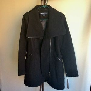 French Collection Asymmetrical Tulip Hem Wool Blend Coat, Black, Medium NWT
